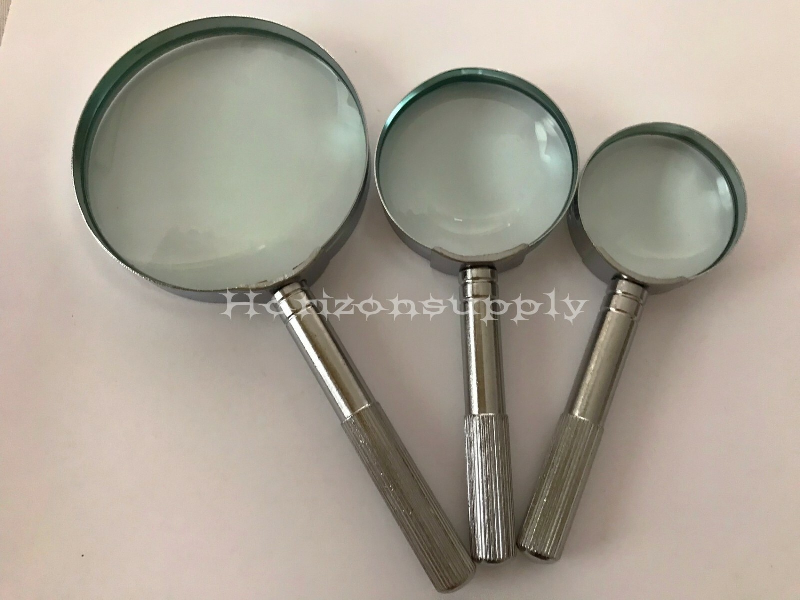 New 3pc Magnifying Glass High Power Set 10X,8X,6X Chrome Plate and Handle