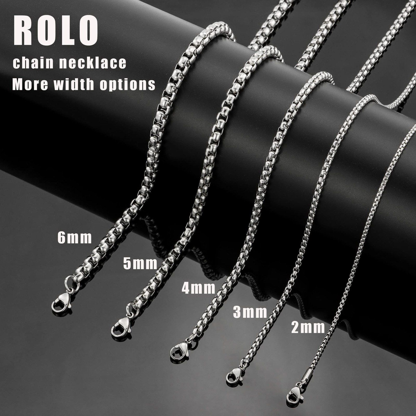 Square Rolo Chain Necklace 3 mm 24 inch Stainless Steel Box Chain Jewelry for…