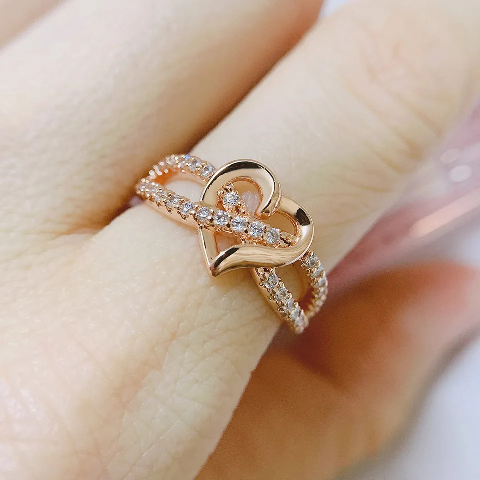 Wedding Band Ring Infinity Heart Love Zircon Tension Mount Women Jewelry