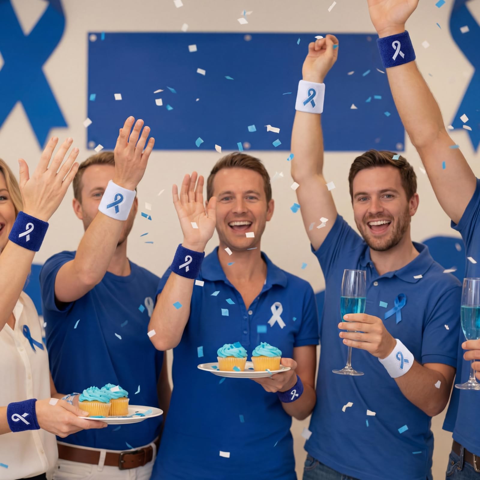 12 PCS Colon Cancer Awareness Wristbands Blue Ribbon Embroidery Sweatbands