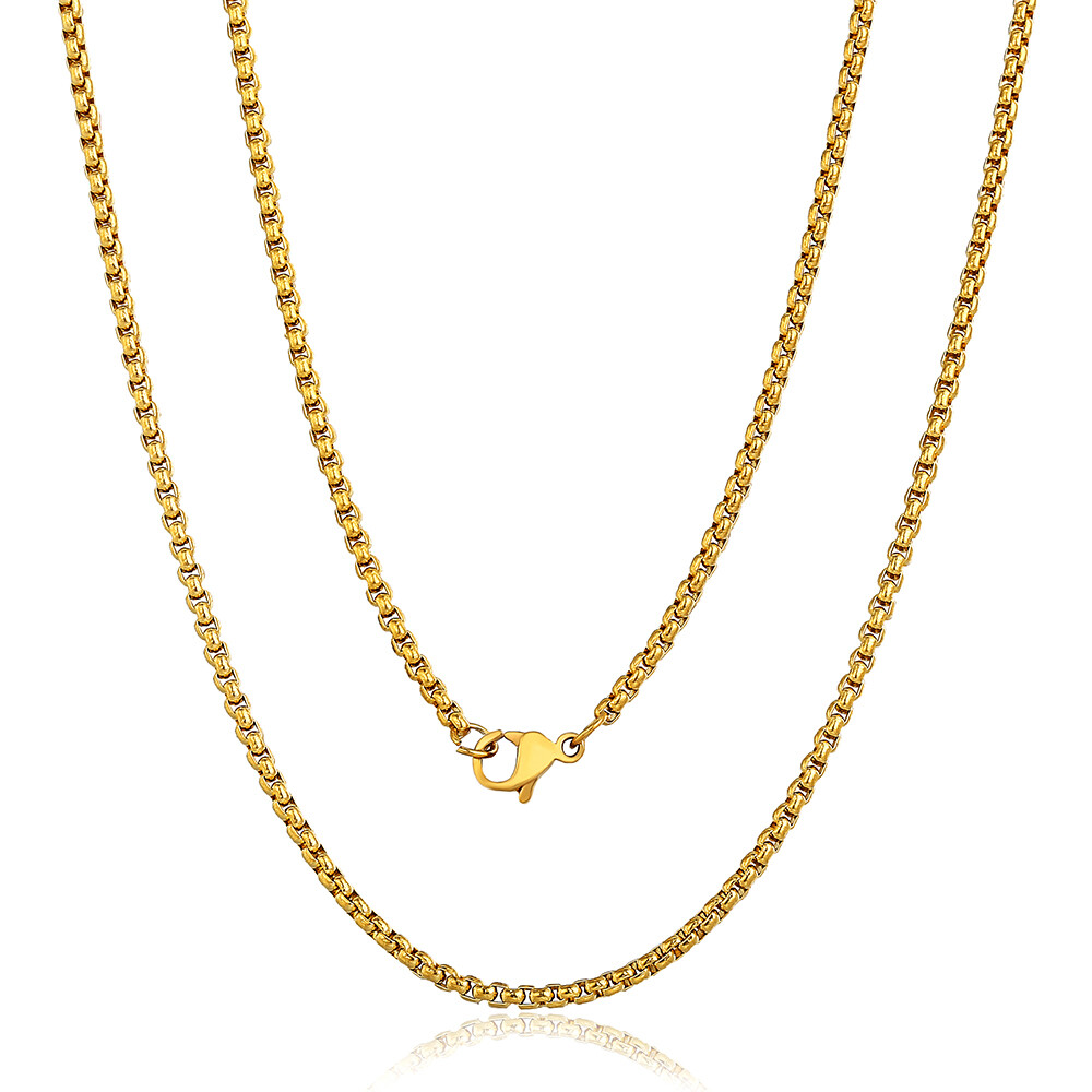 2/3/5/7/9/11mm 16″-30″ Gold Plated Stainless Steel Curb Cuban/Box Chain Necklace