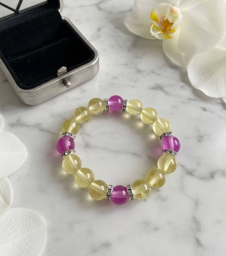 Yellow & Purple Faceted Resin Beaded Stretch Bracelet