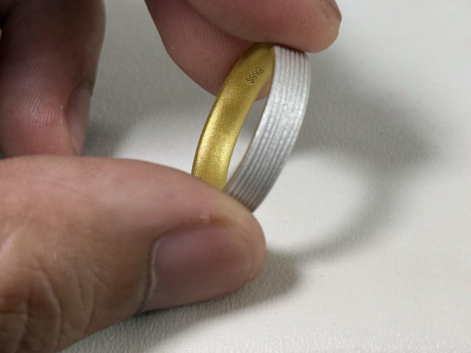Rainveil Ring, Handmade S999 Silver Ring with Hidden 24K Gold Interior, Japanese