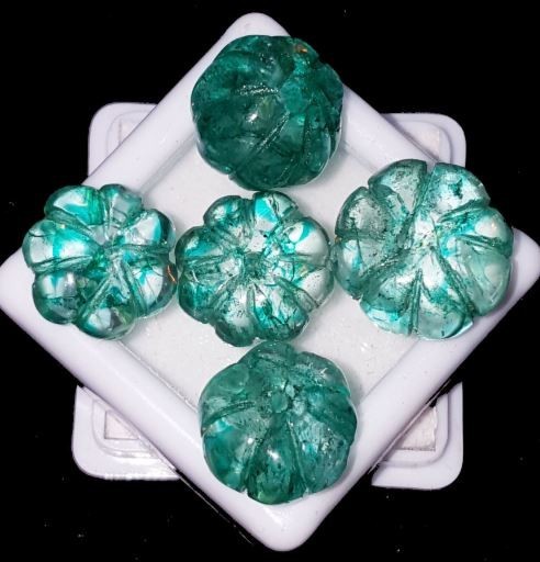 Natural Carving Emerald 40.55 Ct/ 5 Pcs Lot Loose Gemstones With Free Gift