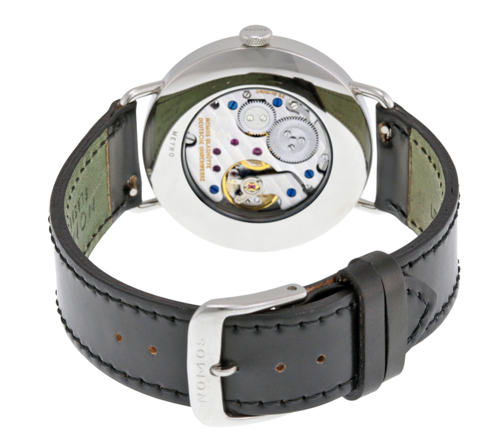 Nomos Metro 37mm Silver Stainless Steel Case with Black Leather Strap Men’s…