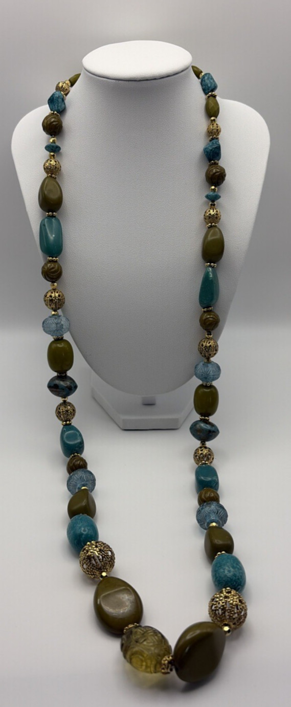 Robert Rose Blue green Bead Necklace Casual Work Dress