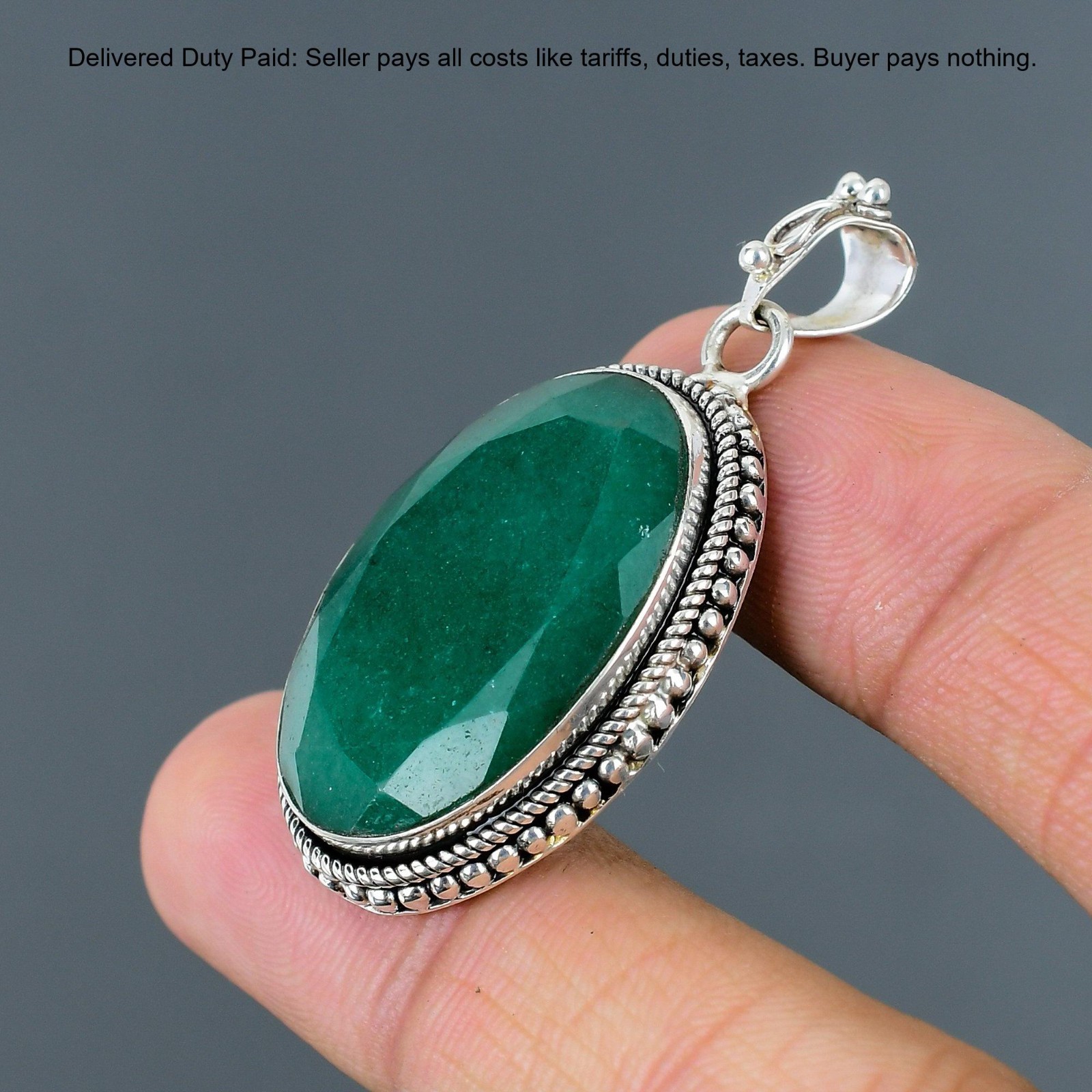 Natural Zambian Emrald 925 Silver Sister Bezel Handcrafted Boho Pendant Jewelry