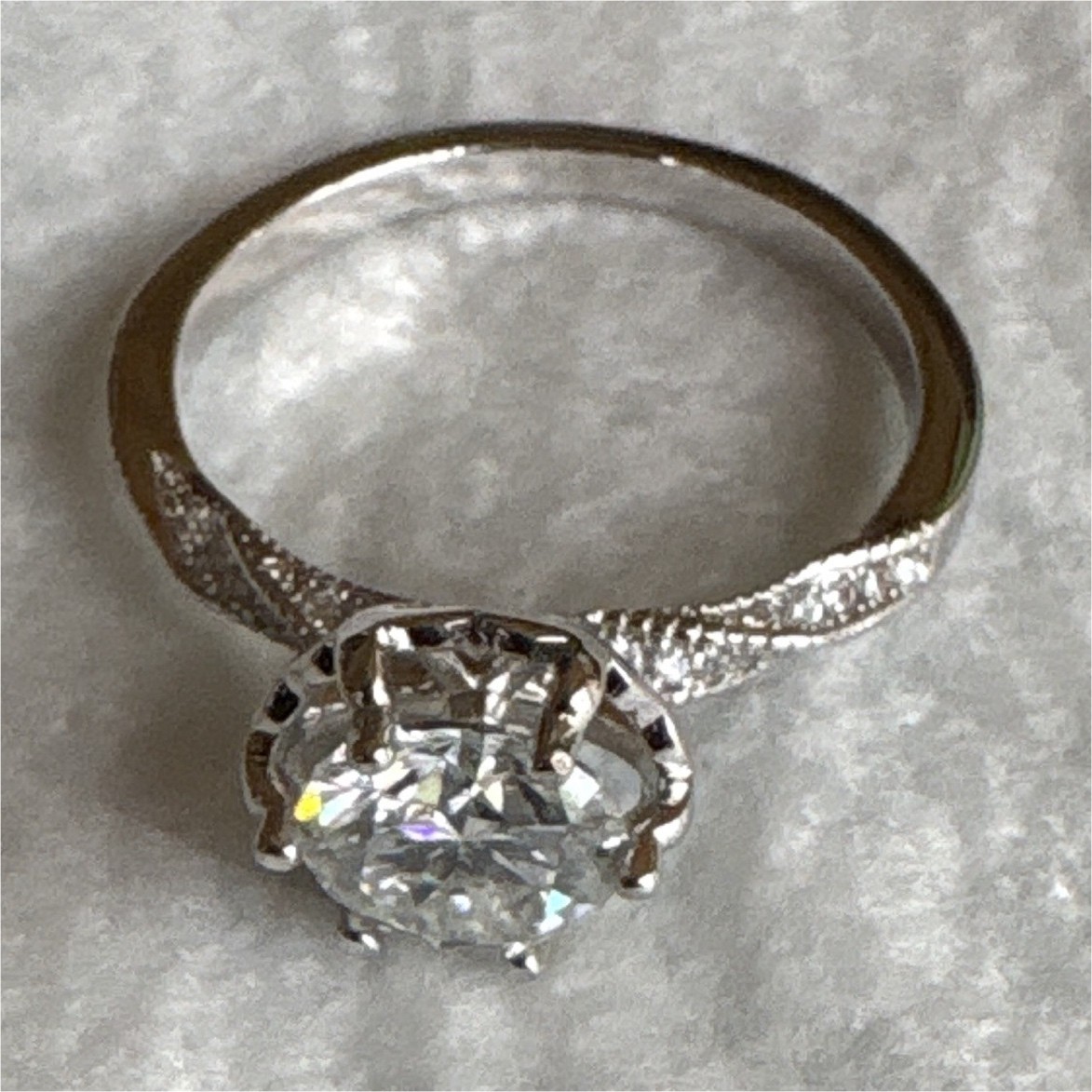 Sz 10 Round Moissanite Solitaire Ring Silver Tone Prong Set Pavé CR7259