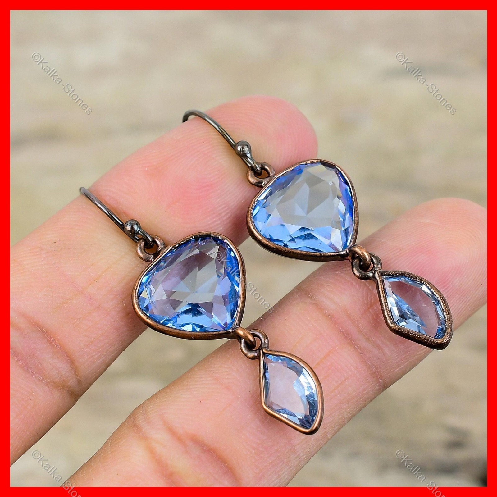 Copper Natural Tanzanite Quartz New Electroformed Dangle Drop Earrings Jewelry