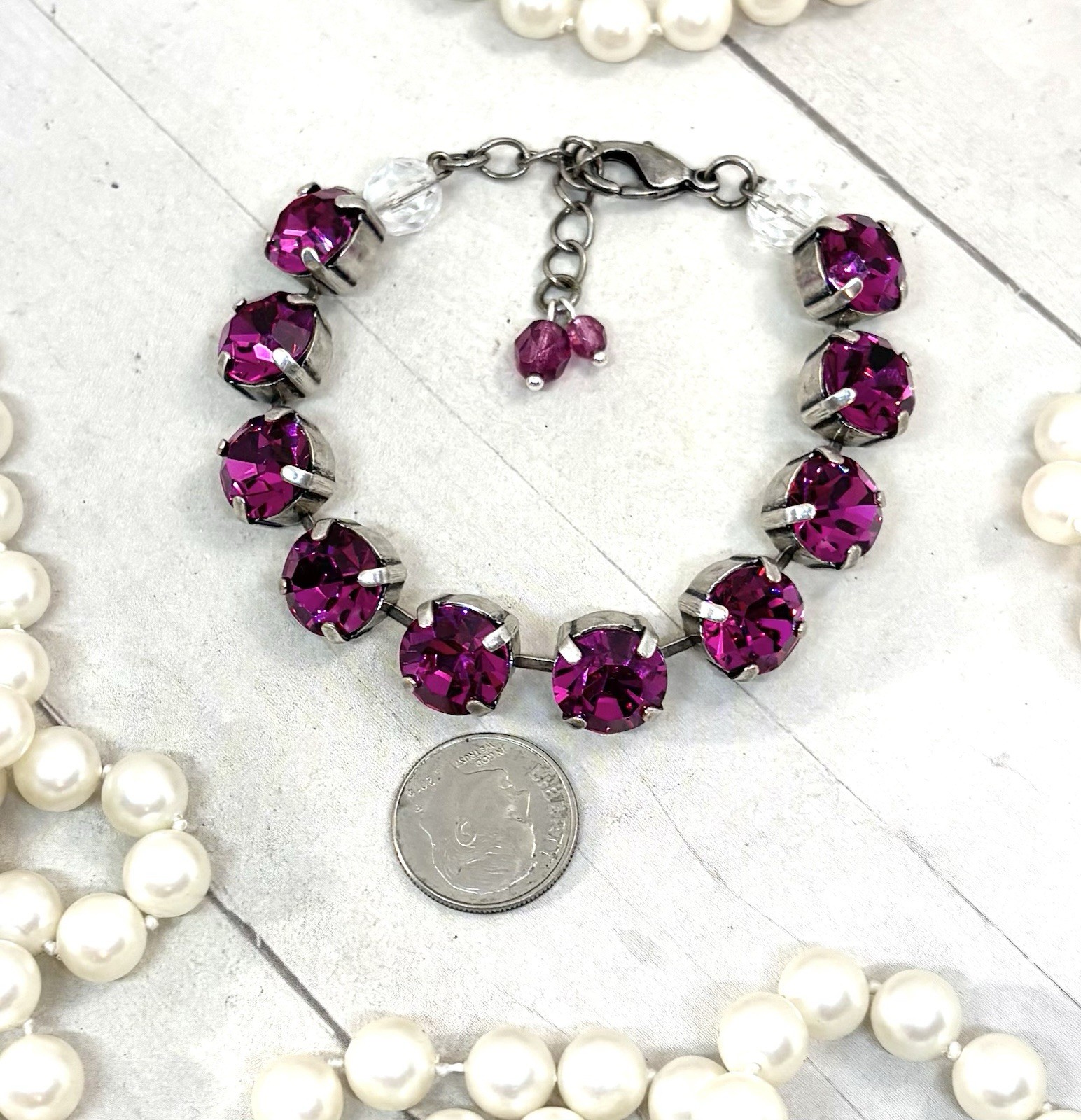 10mm Antique Silver Plated Fuchsia Pink Cup Chain Statement Bracelet