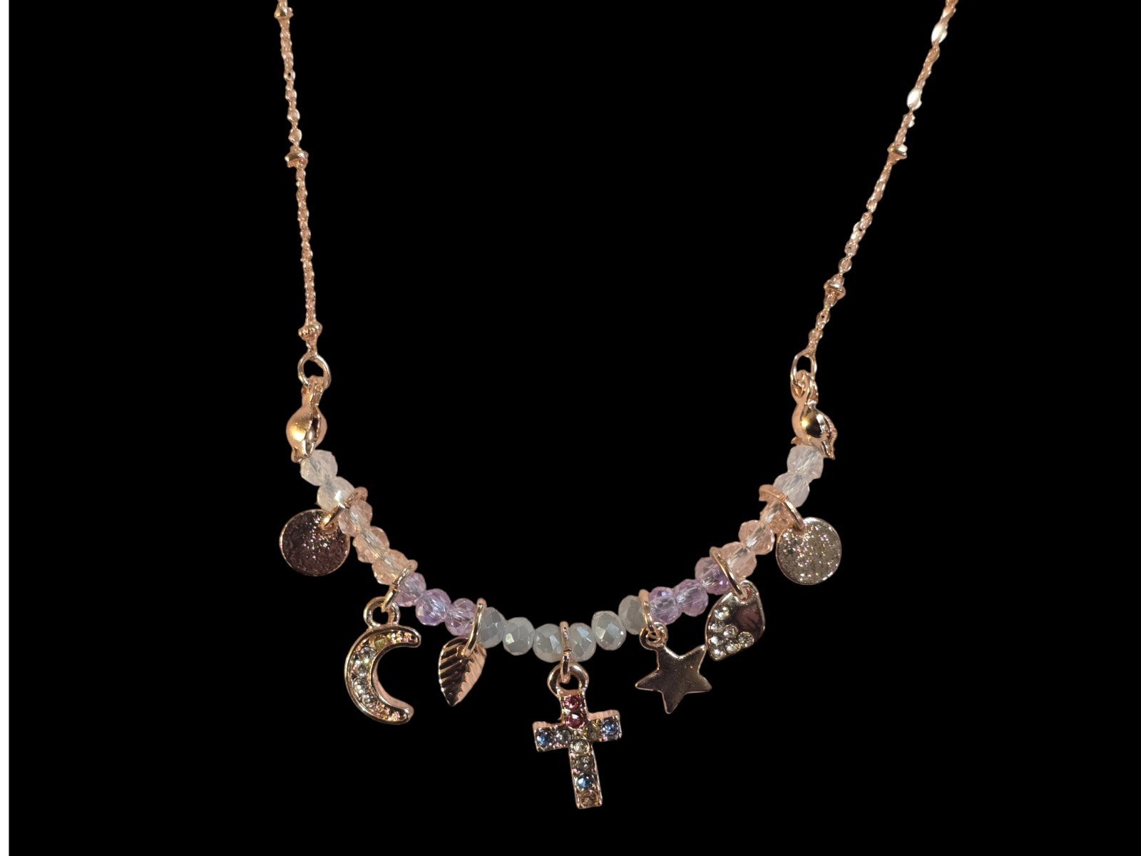 LC Lauren Conrad Women’s Trendy Rose Gold Plated Charm Beaded Necklace NWT