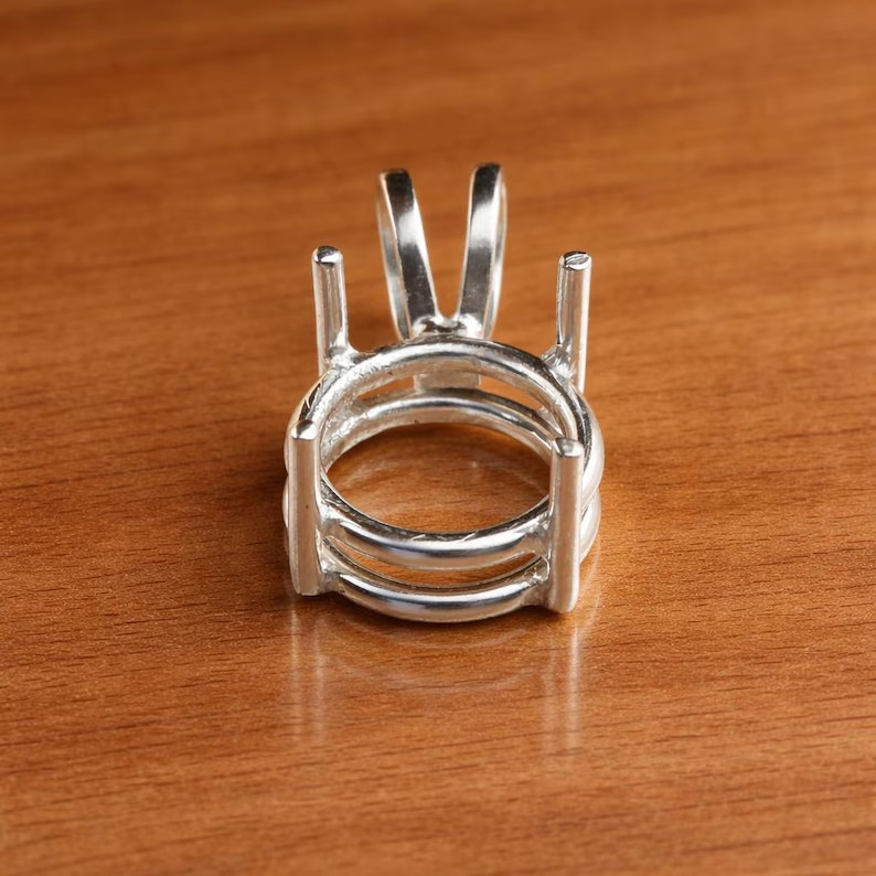 925 Sterling Silver Round 12mm Prong Pendant Setting Pre-Notched DIY Jewelry