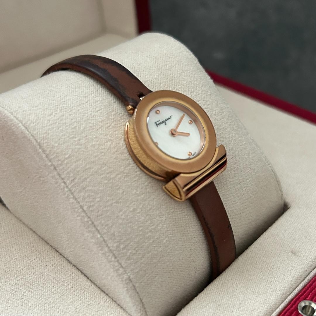 Salvatore Ferragamo Gancini Women’s Watch Pink Gold Shell Dial Used with Box
