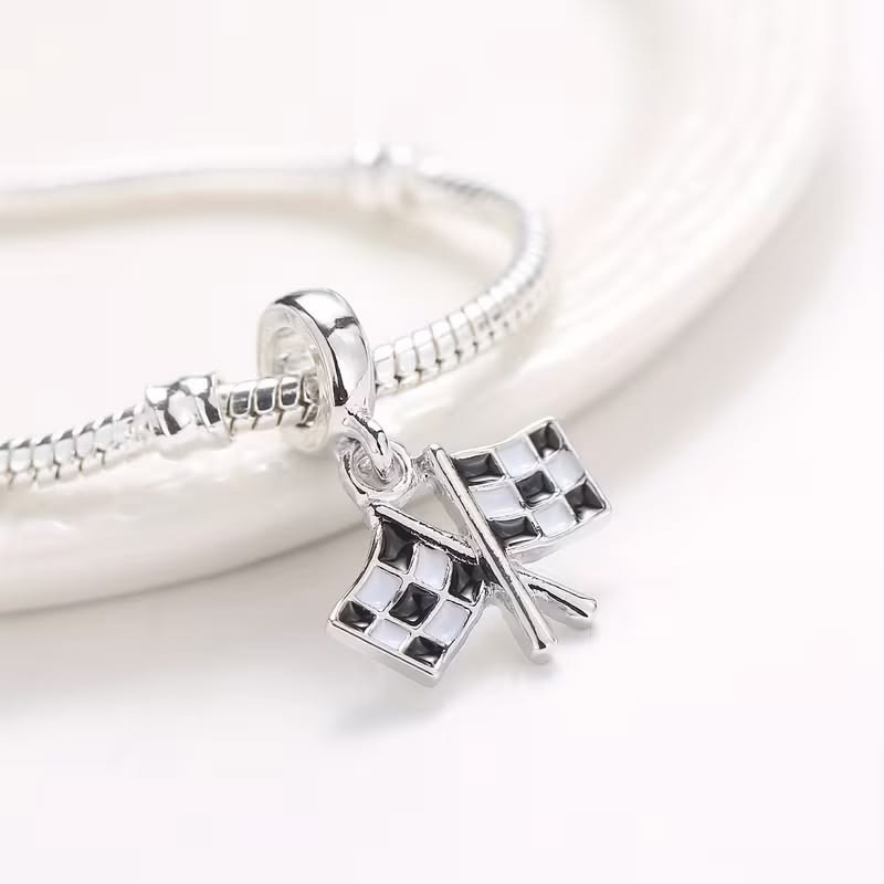 RACE FLAGS Dangle Spacer Bead European Charm for Bracelets Necklace
