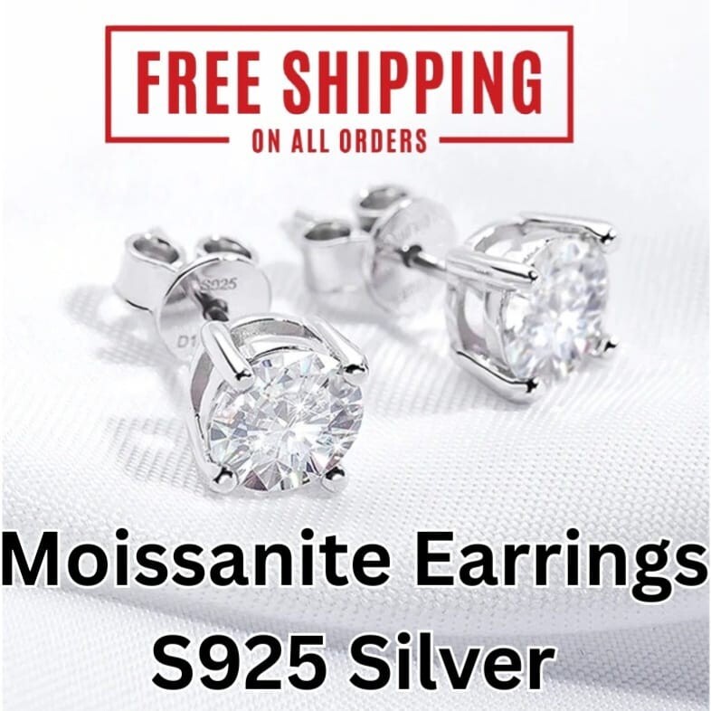 S925 Moissanite Stud Earrings 0.1-3CT Platinum Plated GRA Certified