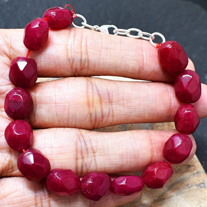 Red Ruby 117.00 Cts Earth Mined 7 Inches Long Oval Cut Beads Bracelet NK 04E152