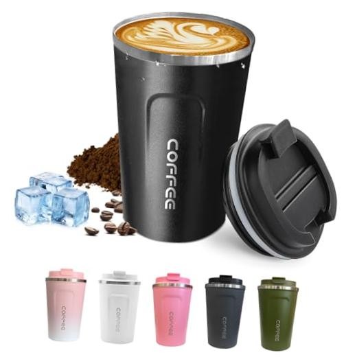 Travel coffee mugs leak-proof, reusable coffee cups with 12 Ounces 2nd-Black