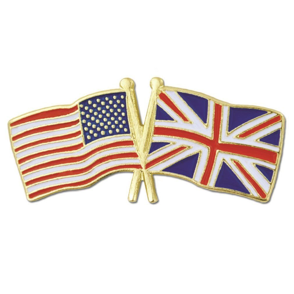 PinMart Crossed American Flag Lapel 1 Piece, United Kingdom Gold-Color Plated