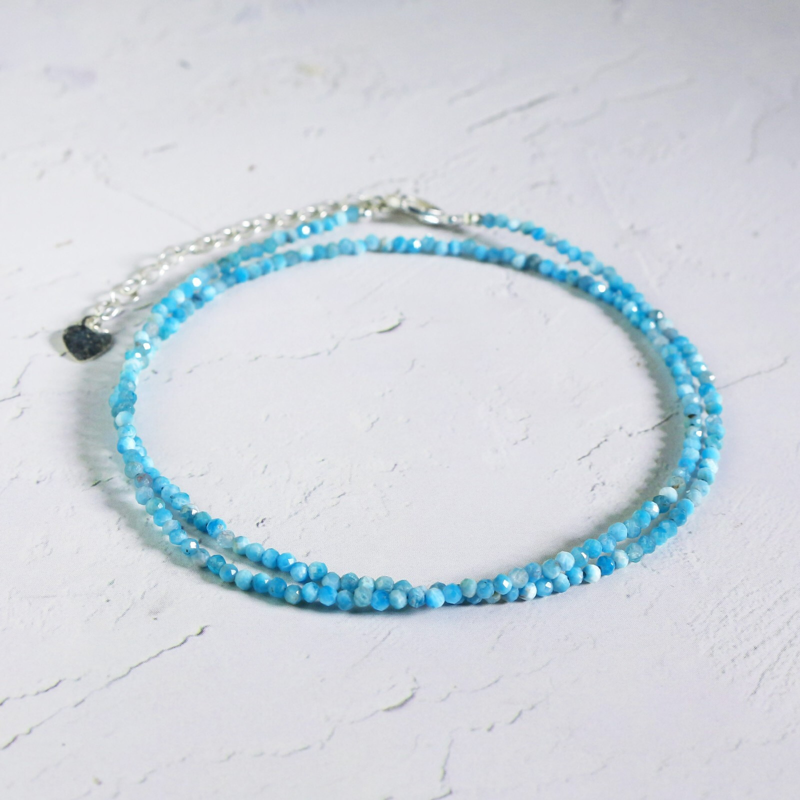 Minimalist Larimar 2mm Faceted Bead Blue Crystal Healing Boho Choker Necklace