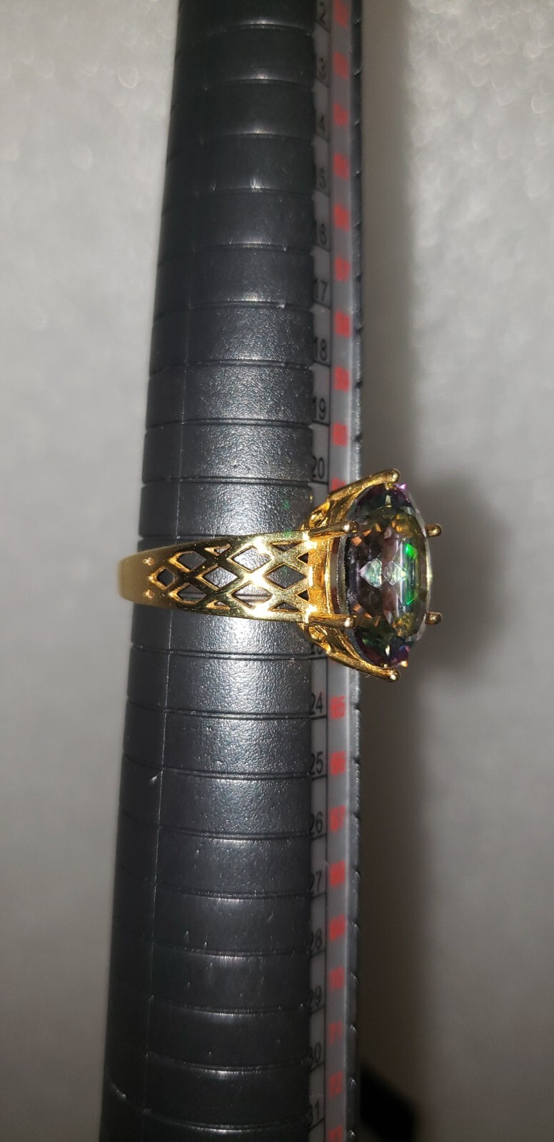 DK Ring Yellow Gold Plated Sterling Silver 925 Watermelon Rainbow Size 10.23