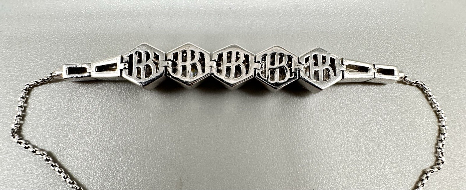 HENRI BENDEL Crystal Adjustable Slider Bracelet Rhodium Plated