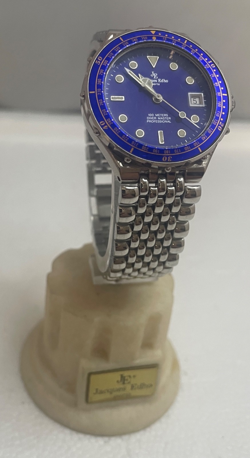 Jacques Edho Divers Diving Watch Blue Dial Date All Solid Stainless Steel 36mm