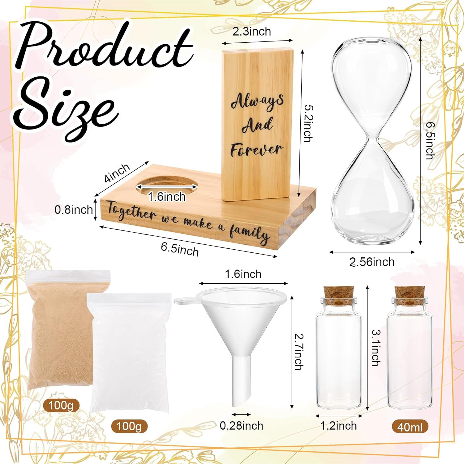 Unity Sand Ceremony Set with Hourglass, Mini Bottles, and Dyed Sand