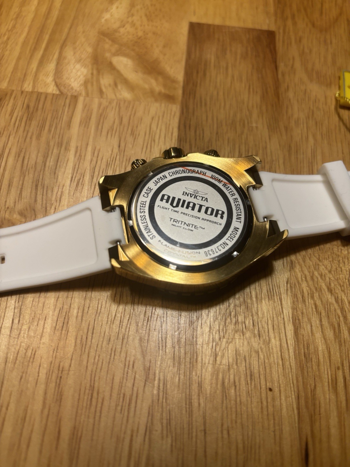 Invicta Aviator 37636 Quartz Chronograph 49mm Gold Case White Strap Watch