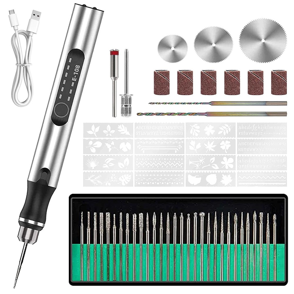 USB Rechargable Engraving Pen with 34 Bits Mini Electric DIY Engraver Cordless