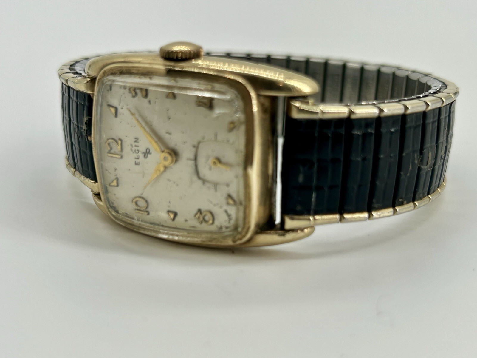 Vintage Elgin 17 Jewel Manual Wind Tank Watch Gold Filled Small Seconds Runs