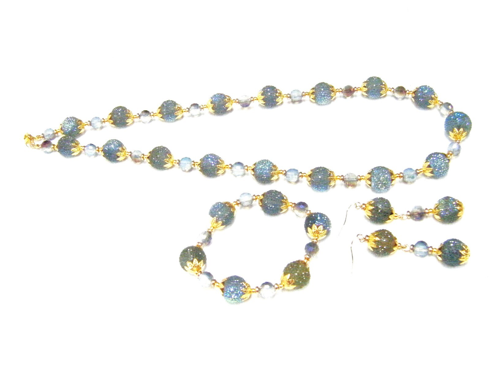 Cornflower Periwinkle Blue Sparkly Glitter Resin Donut Beads w/Gold Accent N/B/E