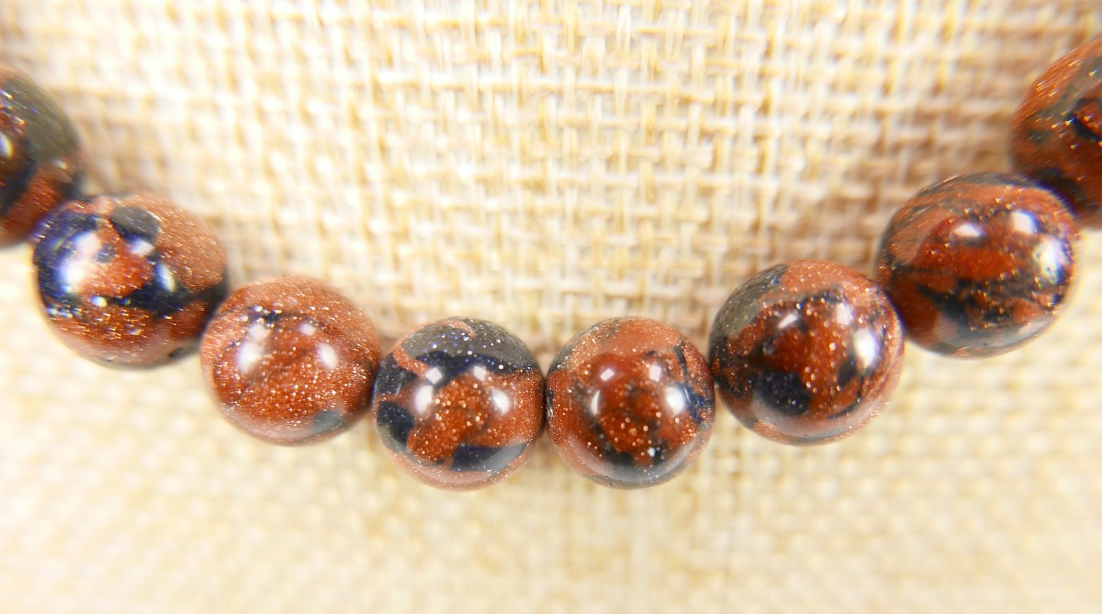 Beaded Blue and Red Goldstone Gemstone Necklace Great Quality 18″
