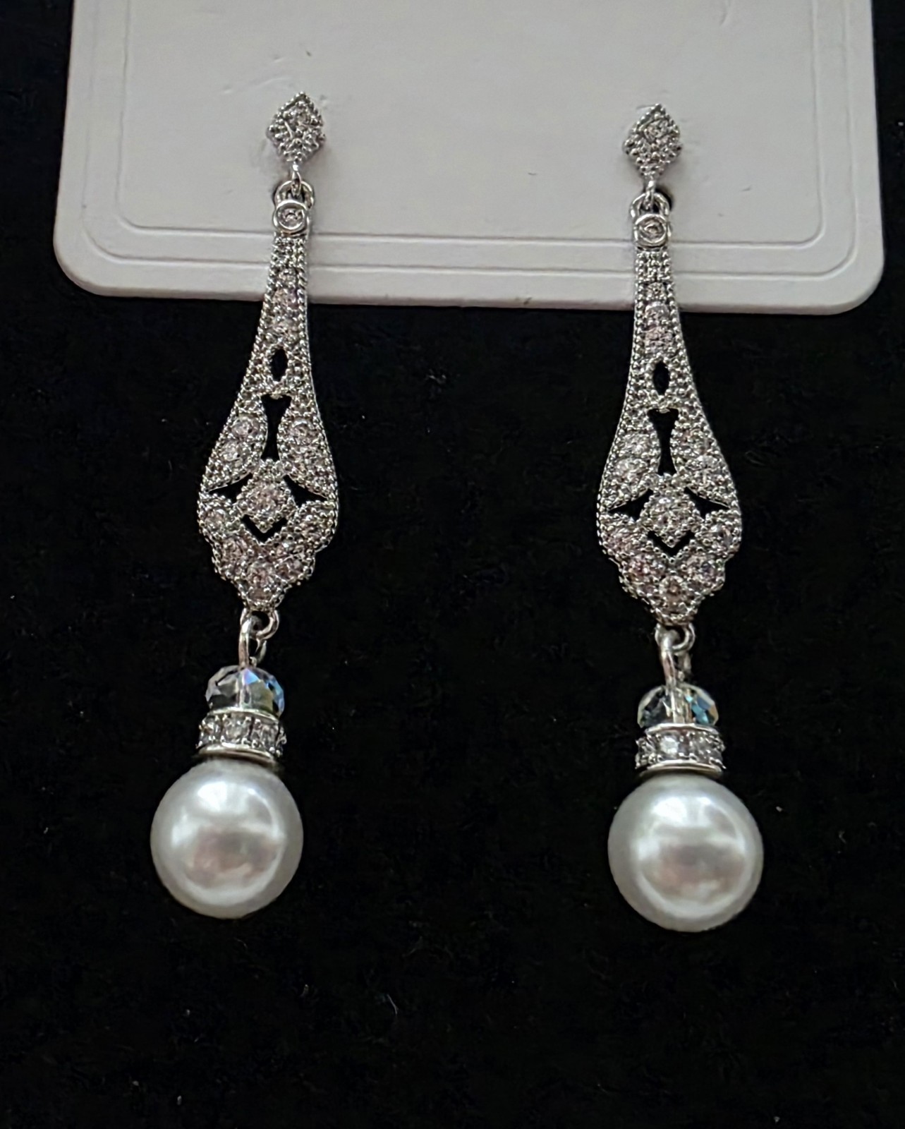 Sparkle In Zirconia Earrings Great Design Feminine 1.75″ Long Casual/Formal New