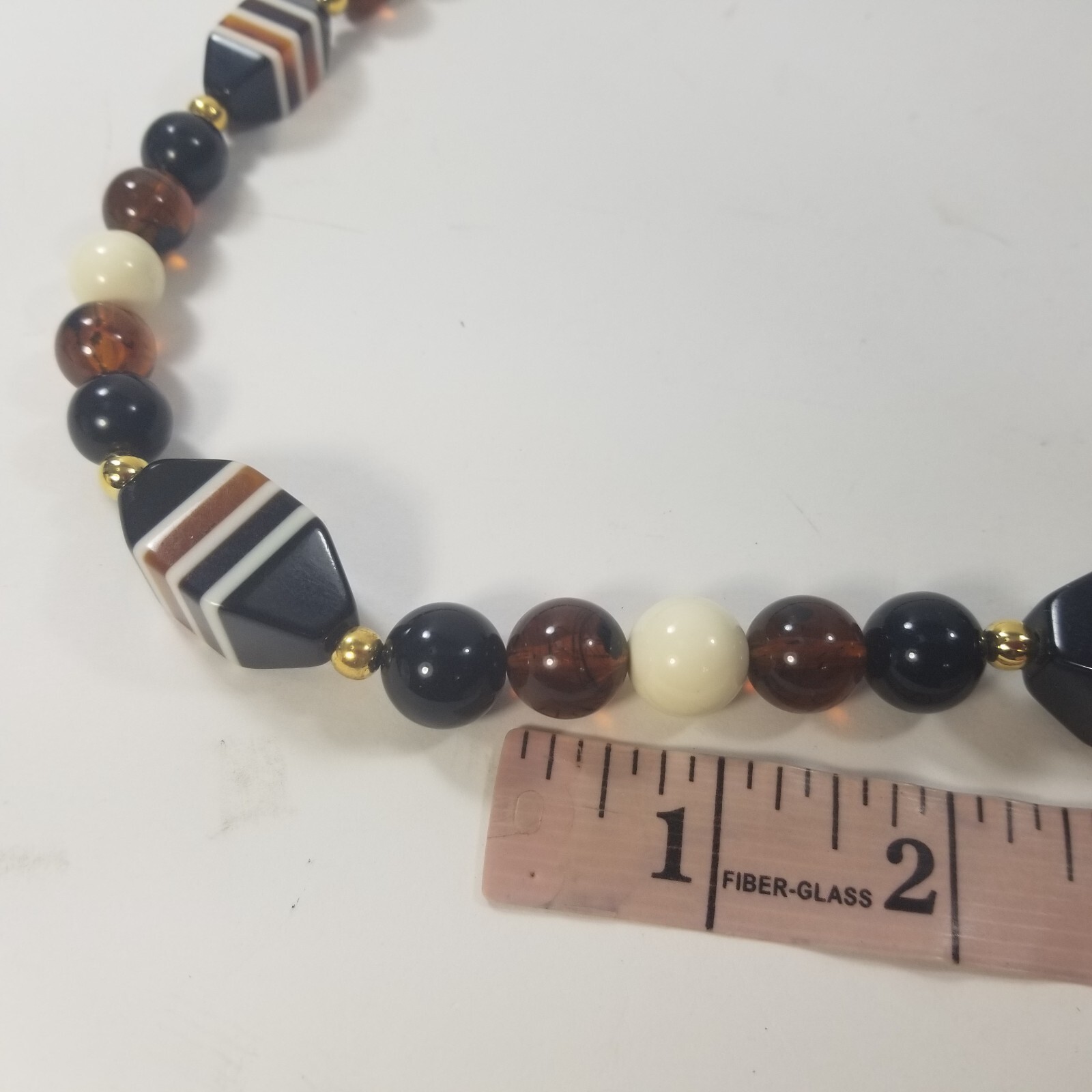 Vintage Brown Black White Gold Tone Spacers beaded Long Necklace