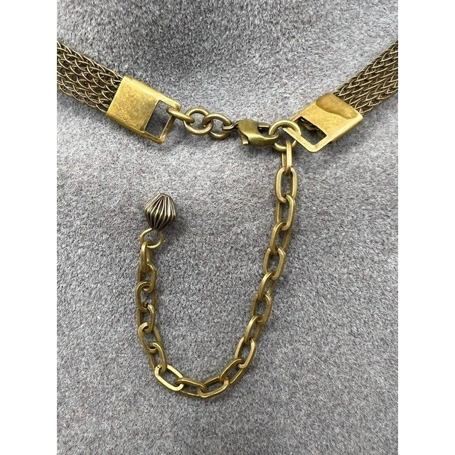 VTG Marjorie Baer SF Signed necklace Tri-Metal Plates Mesh Chain Bohemian Art