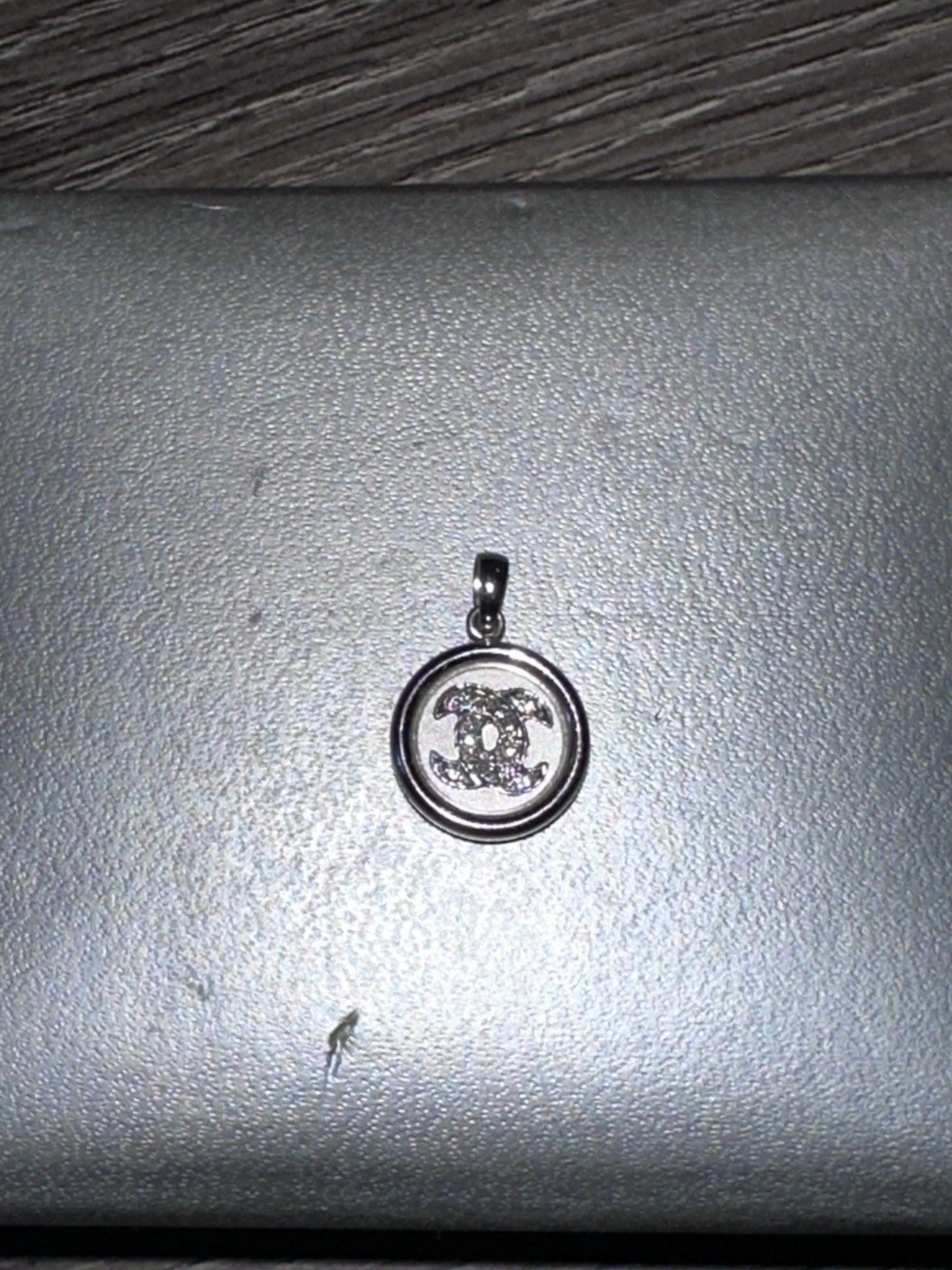 Chanel 18K White Gold CC Spinning Pendant Charm 750 Diamond Round Medallion