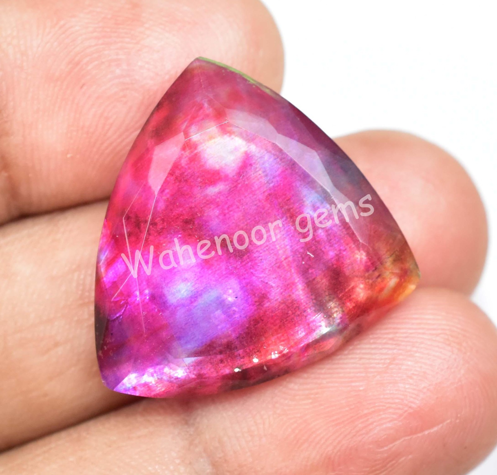 26.75 Ct Natural Ammolite Trillion Opal-Like Organic Doublet Rare Gemstone