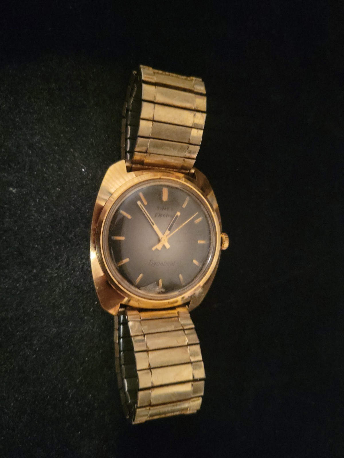 Vintage 1970s Mens Timex Electric Dynabeat Wristwatch Gold Plated, Gradient Dial