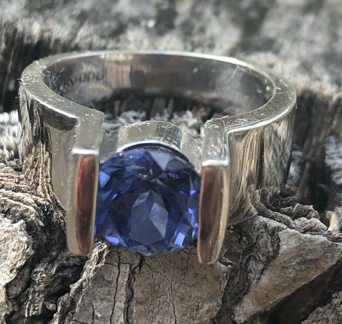 $2,000 14k White Gold Solitaire Engagement Ring Modern Tension Mount Setting 9g