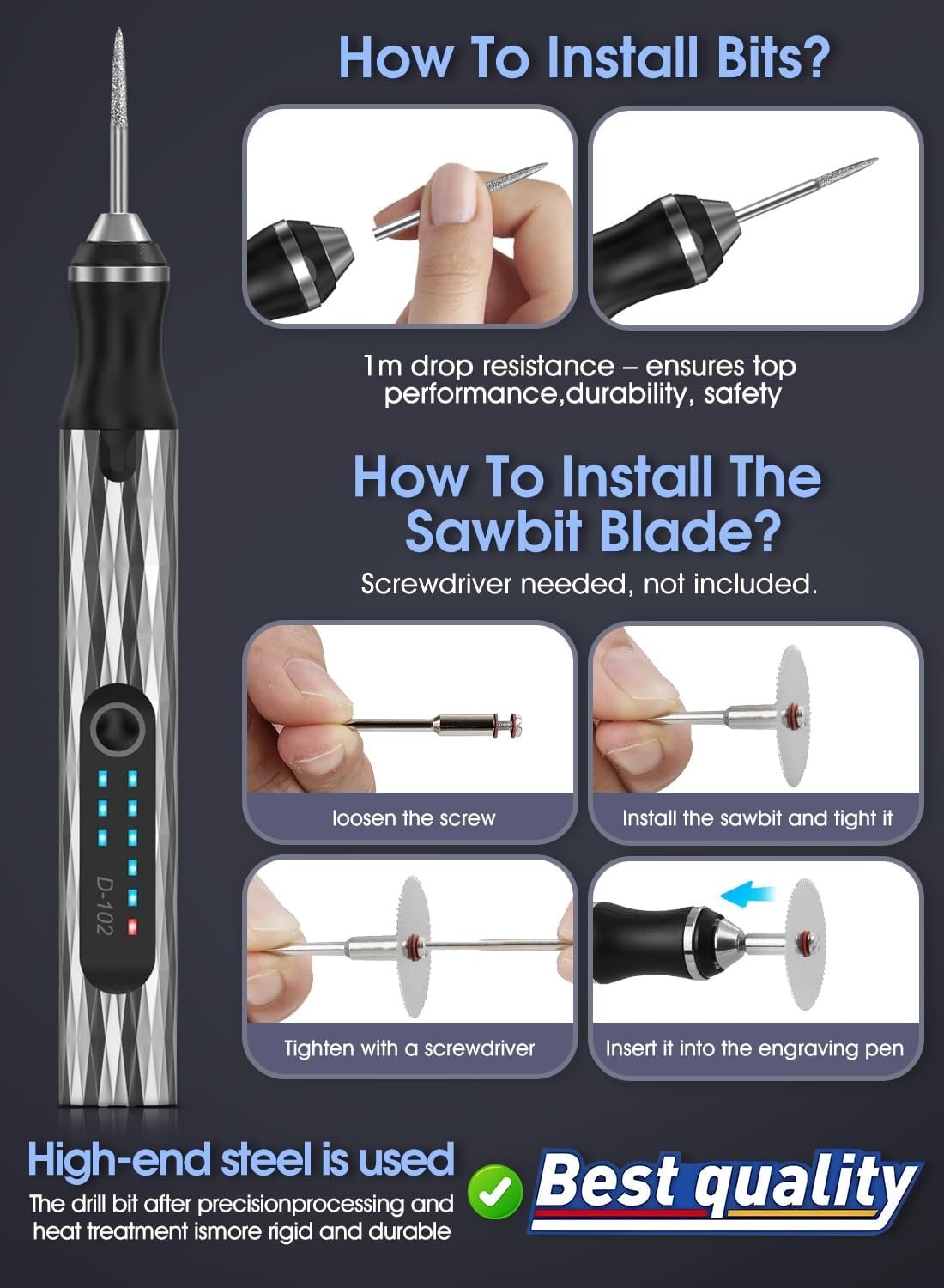Upgraded Electric Engraving Pen with 37 Bits & 3-Speed Adjust,USB Rechargeable,R