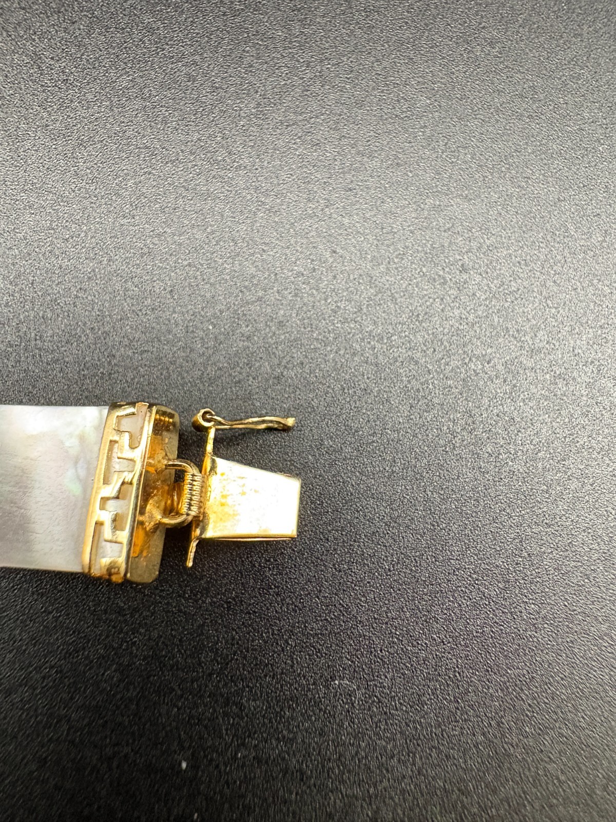 Vintage 14K Yellow Gold Mother of Pearl Greek Key Link Bracelet Heavy 16.1g