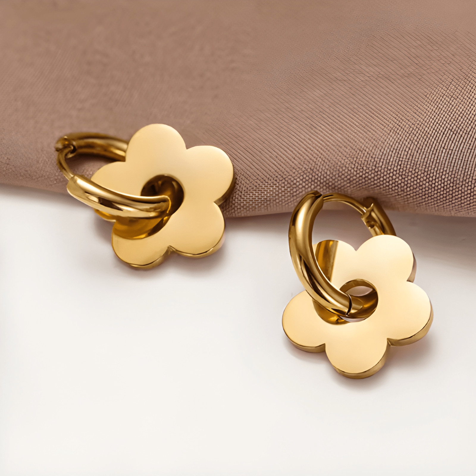 Gold Stainless Steel Flower Hoop Earrings Waterproof Huggie Earrings Women