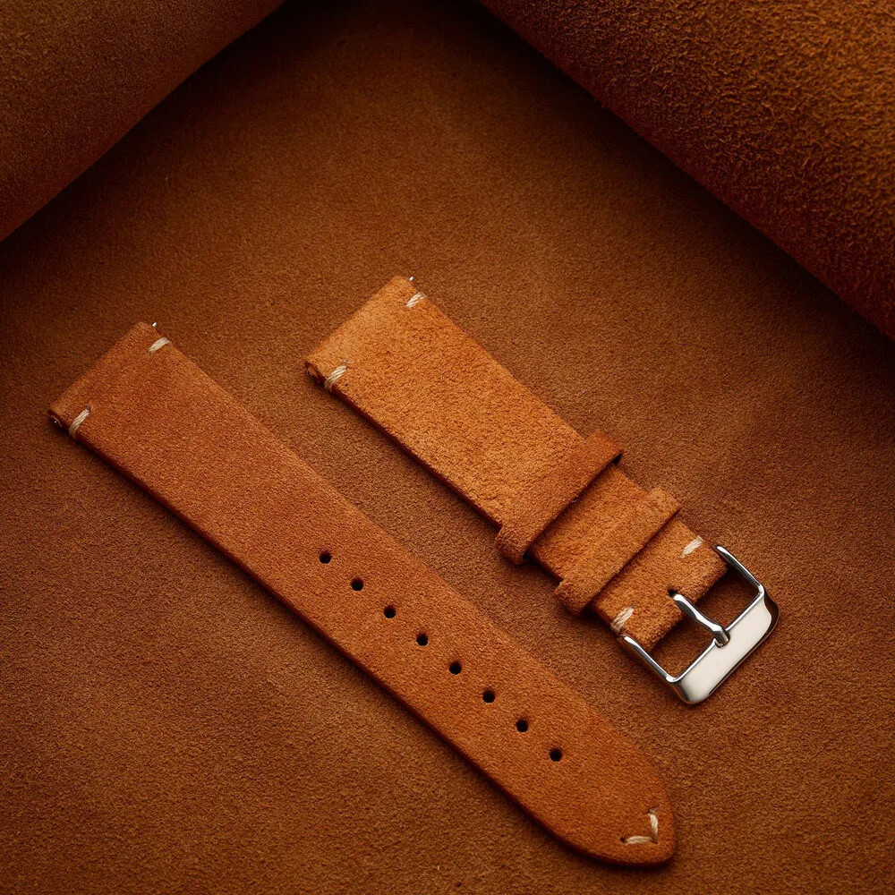 Vintage Matte Velvet Genuine Leather Strap 14 16 18mm 20mm 22mm Watch Band Belt