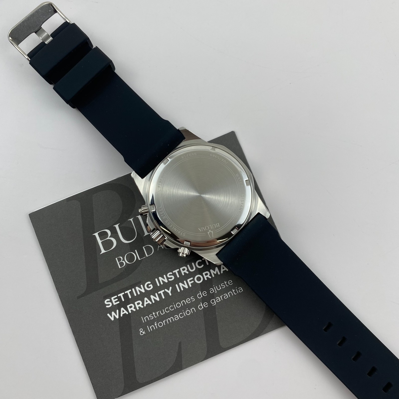 Bulova Marine Star 98B258 Quartz Blue Dial Black Rubber Strap Men’s Watch 44mm