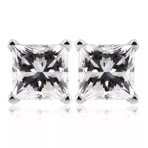 Stud Earrings Solid 14K Gold Classic 0.94 Carat Princess Natural Diamond F VS2