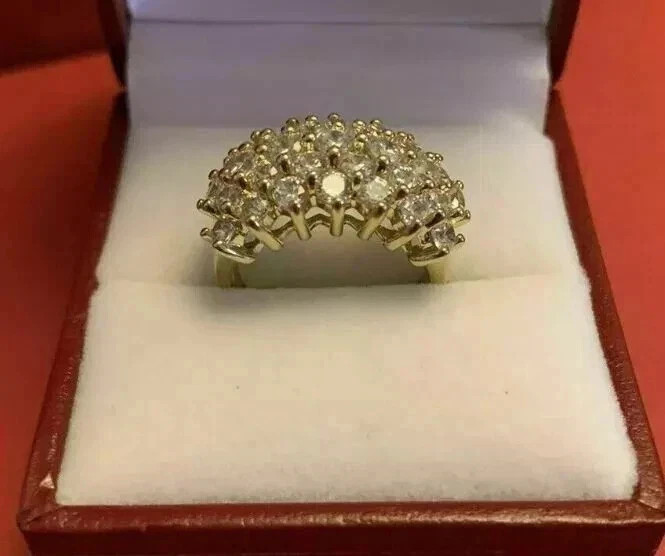 2 Ct Round Cut White Moissanite Cluster Wedding Ring 14K Yellow Gold Plated