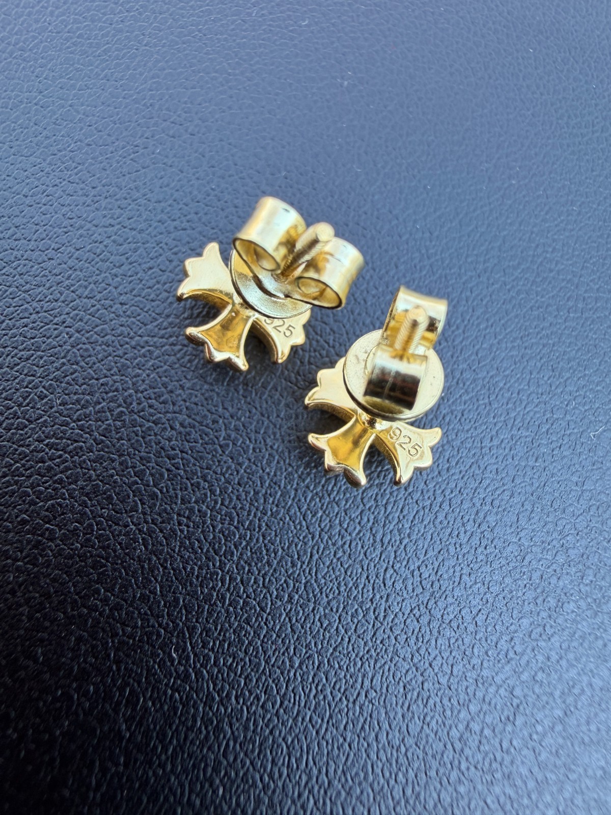Real 14k Gold Over Solid 925 Silver Men Hearts Chrome Star Earrings Plain Studs