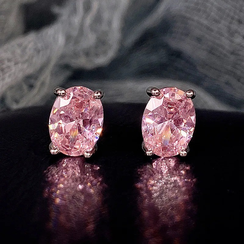 Huitan Simple Stud Earrings with Oval CZ for Lady Daily Wear Ear Accessories