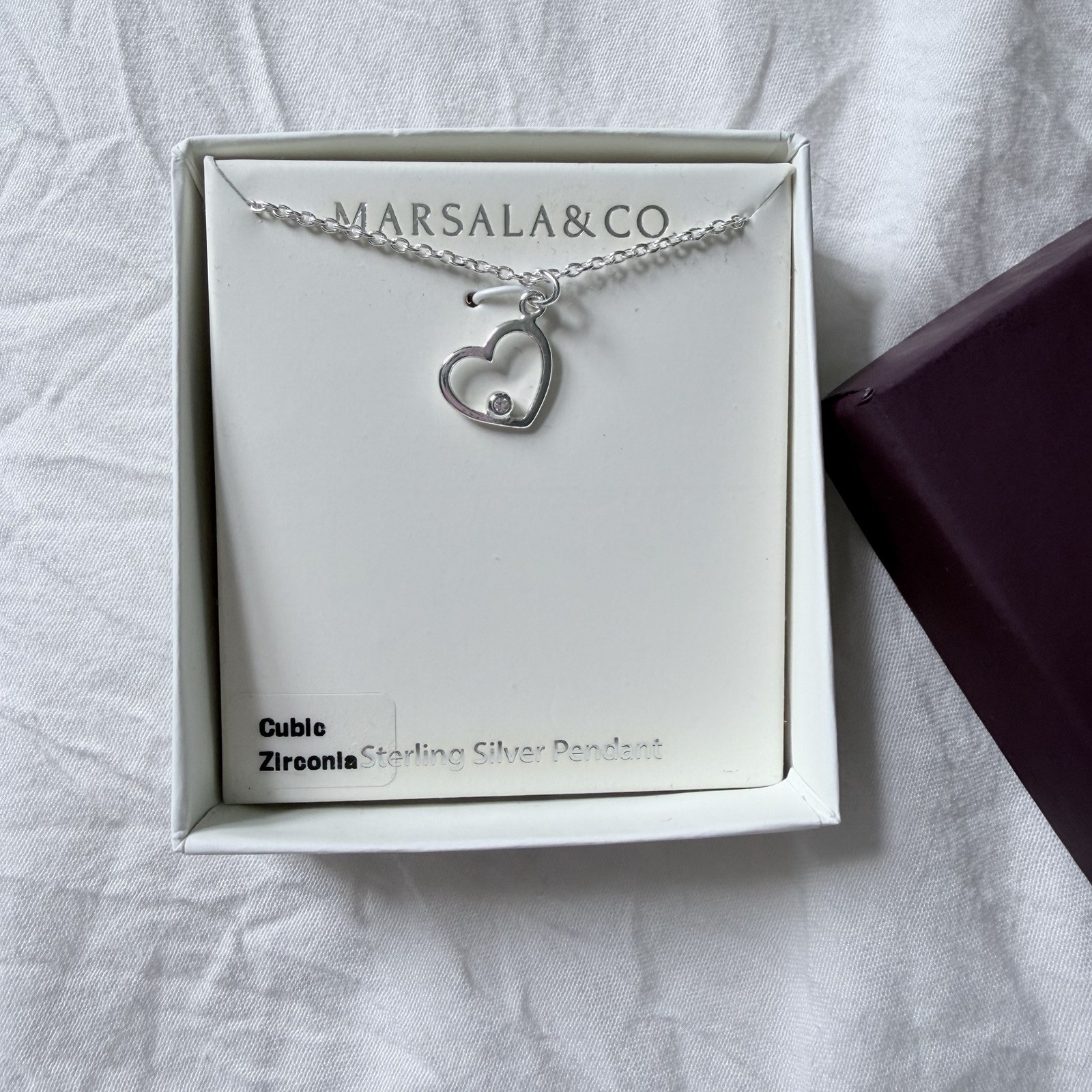 Brand New With Tags Marsala 18” Sterling Silver CZ Accent Heart Pendant Necklace