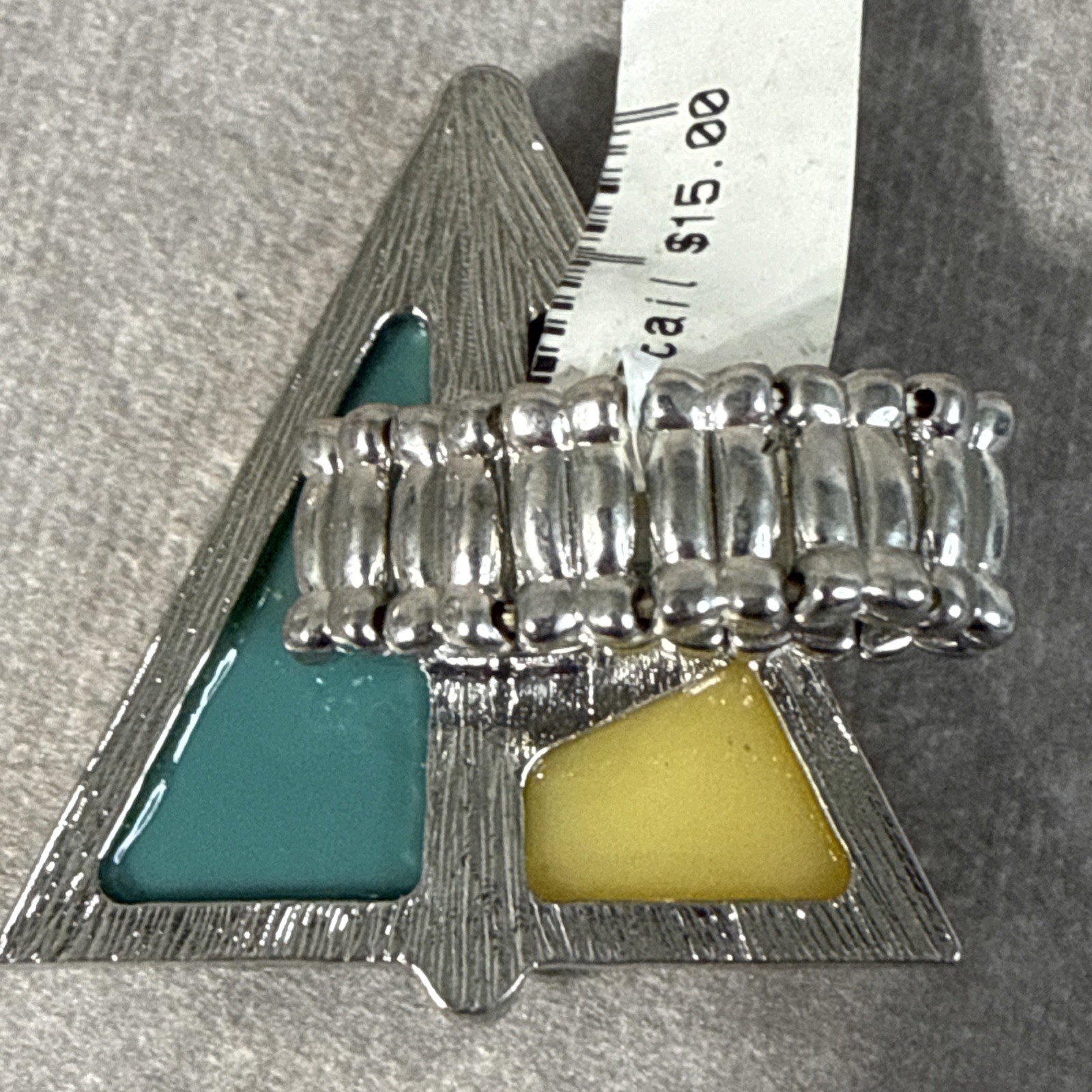 Triangular Statement Peace Ring Yellow Blue Brown Stretch Band